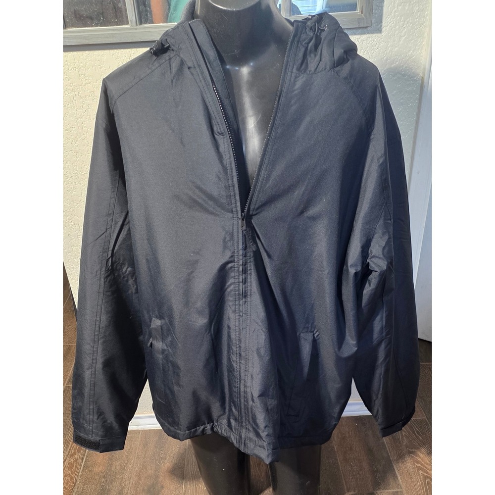 Port Authority Black Hooded Windbreaker Jacket Full Zip Lightweight Shell XL